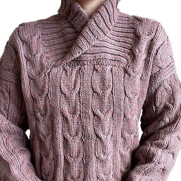 Vintage Womens Purple Red Hand Knit Fisherman Chunky Wool Cable Sweater Sz M - Picture 4 of 7